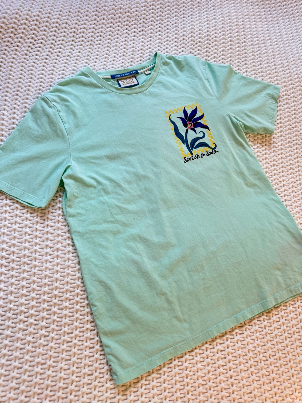 Scotch & Soda Mint Short-Sleeve Tee with Floral Chest Graphic